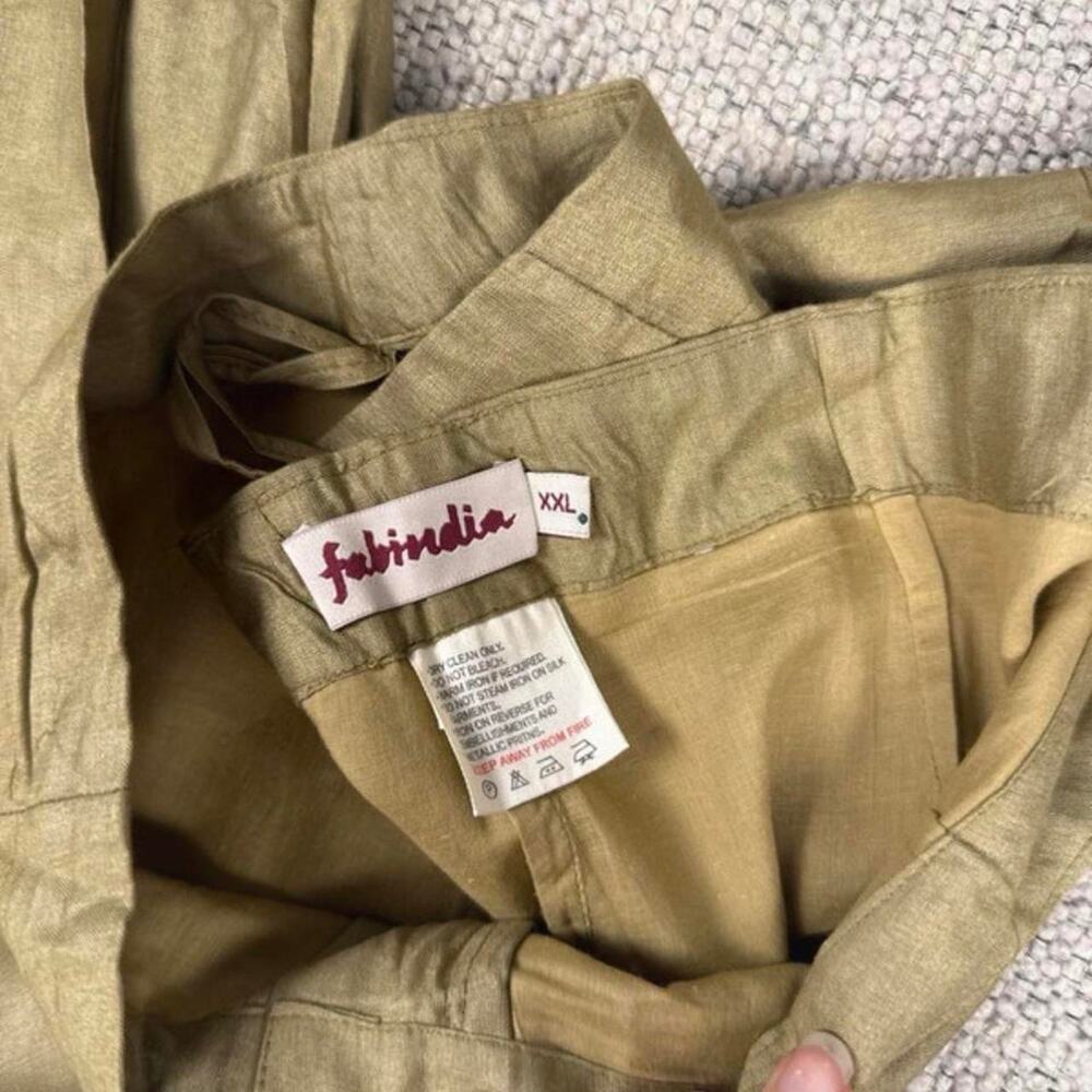 Linen-style summer pants light brown tan - size XXL from Fabindia, made in India - Picture 2 of 8